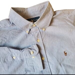 Ralph Lauren Oxford Button Up Shirt Mens 16.5 32/33 Classic Fit Solid Blue
